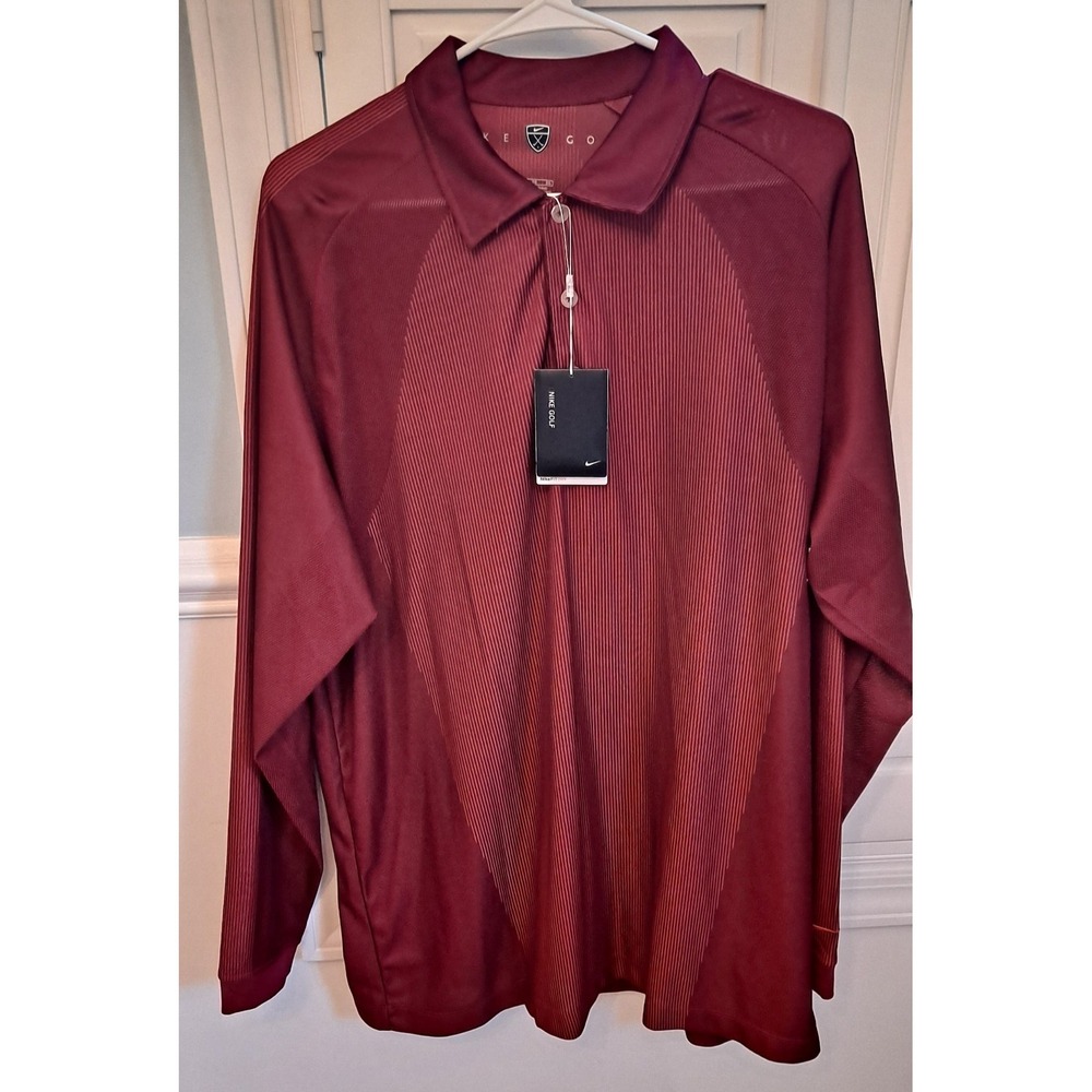 NWT Nike Fit Dry Golf Men's XL  Button Down Long Sleeve Maroon Shirt Retail $70‎